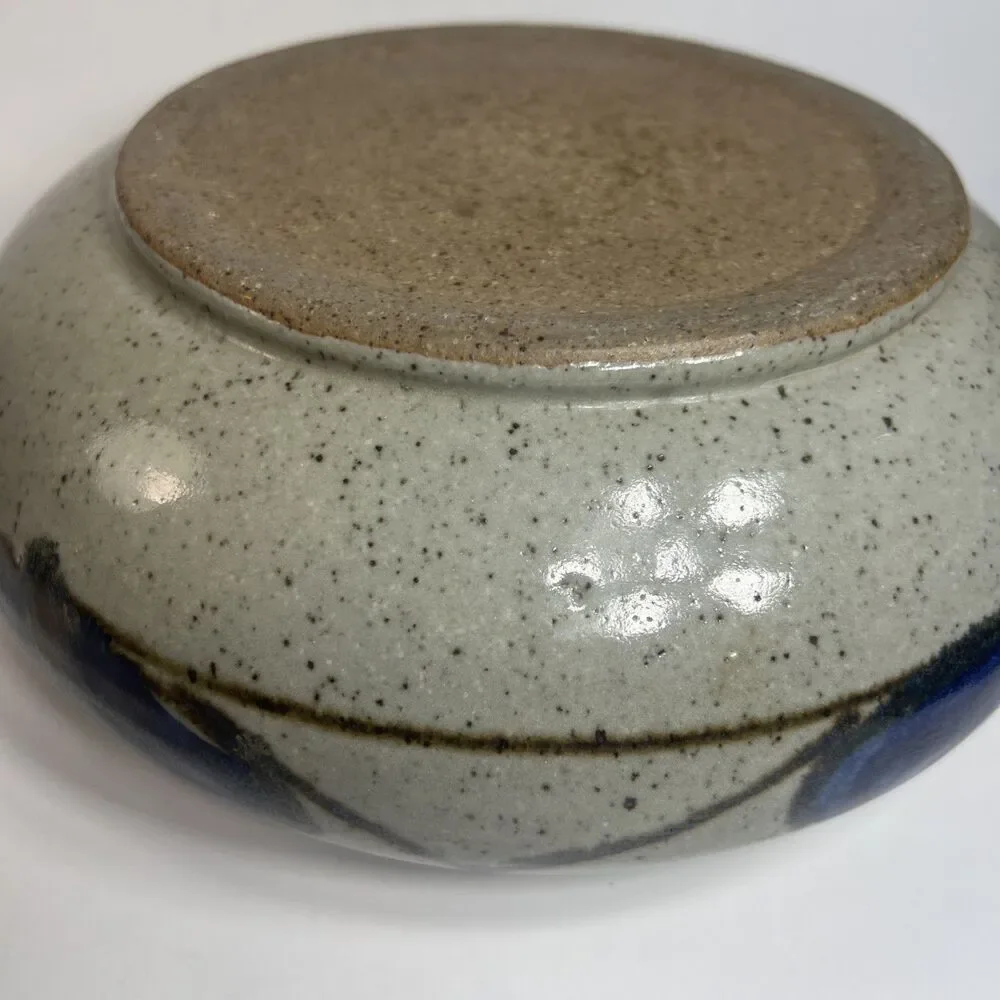 Vintage Studio Art Pottery Stoneware w Lid Blue Purple Speckled Brown Signed 9”